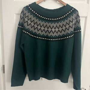 Weatherproof Women's Sweater with Green and Gray Pattern